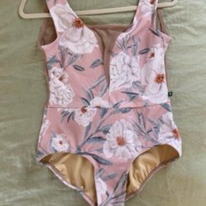 Luckyleo Large L Pink Floral and Mesh Leotard